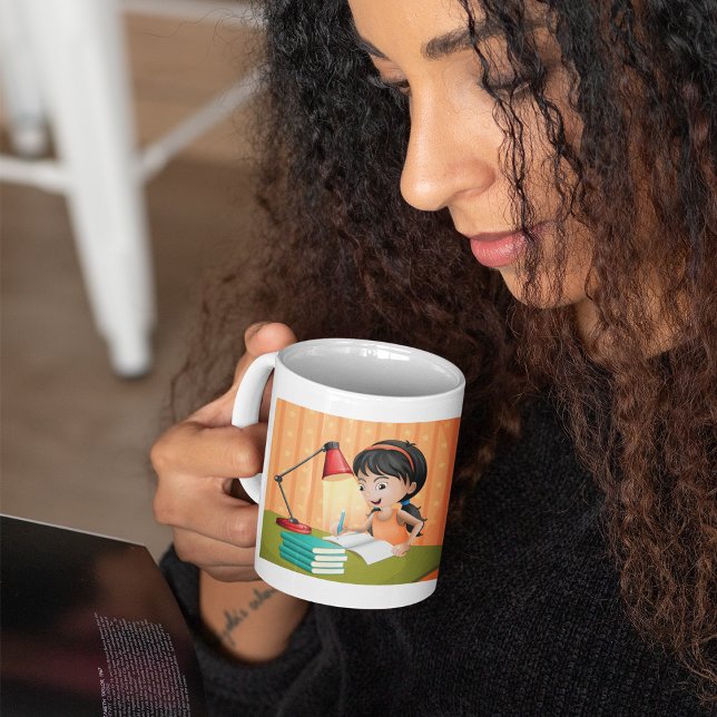 Girl Studying at Desk Doing Homework Coffee Mug (Creator Uploaded)