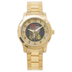 Girl sugar skull colourful cranium design watch
