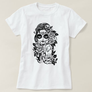 Girl Sugar Skull in flowers T-Shirt