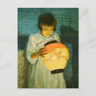 Girl Summer Night Blue Schlittgen Lantern Coast Postcard