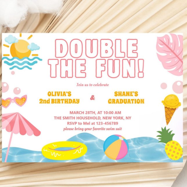 Girl Summer Sibling Birthday and Graduation Joint  Invitation (Creator Uploaded)