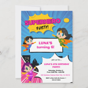 Girl Superhero Birthday Invitation
