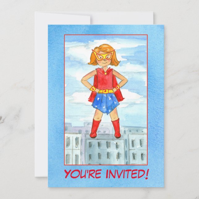 Girl Superhero Birthday Party Invitation (Front)