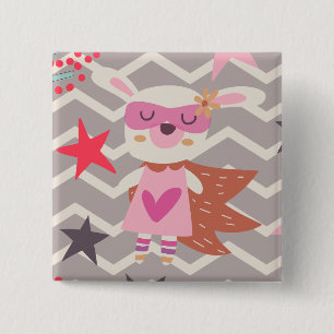 Girl Superhero Bunny 15 Cm Square Badge