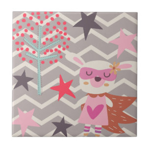 Girl Superhero Bunny Ceramic Tile