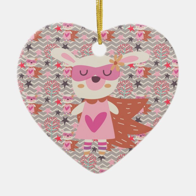 Girl Superhero Bunny Ceramic Tree Decoration (Front)