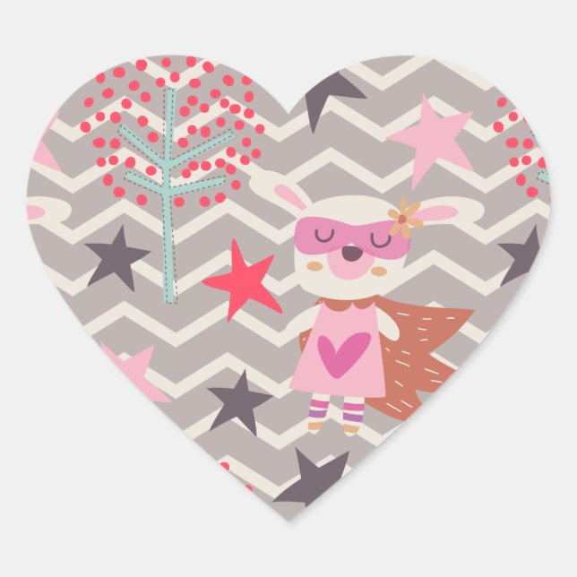 Girl Superhero Bunny Heart Sticker (Front)