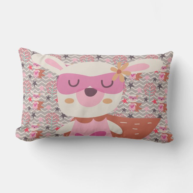 Girl Superhero Bunny Lumbar Cushion (Front)