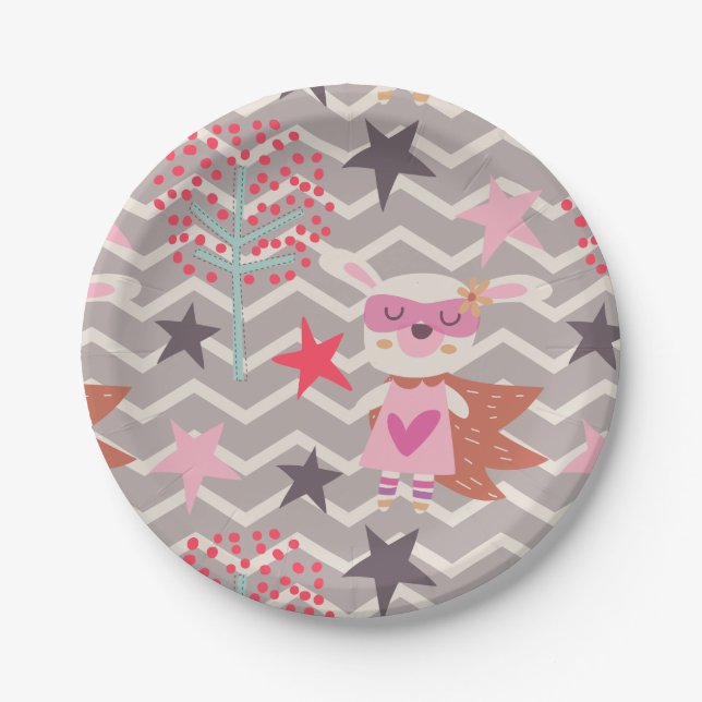 Girl Superhero Bunny Paper Plate (Front)