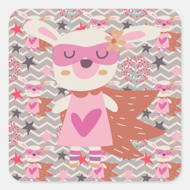 Girl Superhero Bunny Square Sticker (Front)