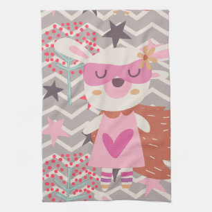 Girl Superhero Bunny Tea Towel