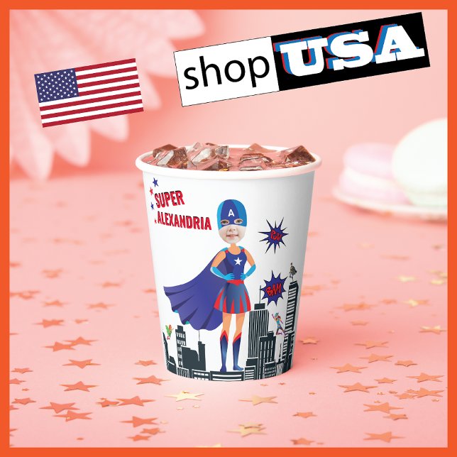 Girl Superhero 💥 Colourful Birthday Photo Paper Cups (Creator Uploaded)