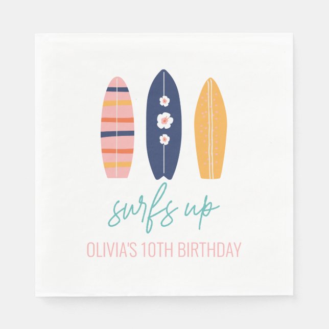 Girl Surfboard Beach birthday  Napkin (Front)
