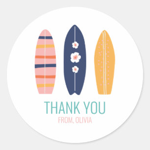Girl Surfboard Beach birthday Thank You Favour Classic Round Sticker