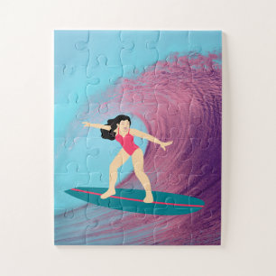 Girl surfing at sunset  jigsaw puzzle