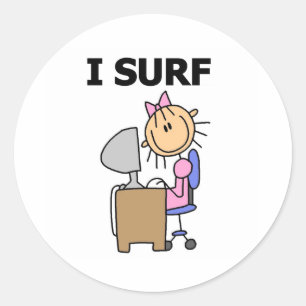 Girl Surfing Web Classic Round Sticker