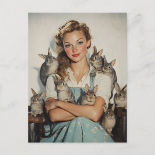 Girl Surrounded by Bunnies Postcard
