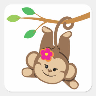 Girl Swinging Monkey Square Sticker