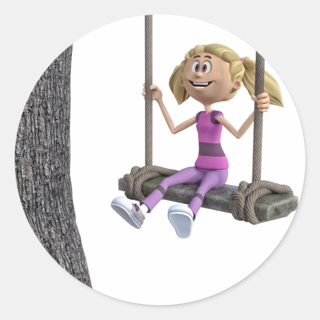 Girl Swinging on a Rope Swing Classic Round Sticker (Front)