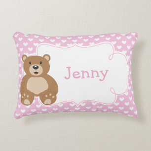 Girl Teddy Bear and Hearts Decorative Cushion
