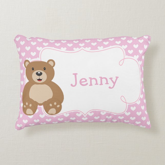 Girl Teddy Bear and Hearts Decorative Cushion (Front)