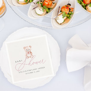Girl Teddy Bear Baby Shower Paper Napkin