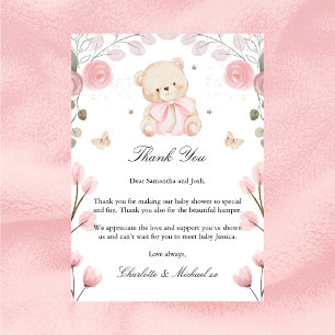 Girl Teddy Bear Baby Shower Thank You Card