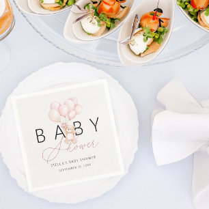Girl Teddy Bear Balloons Baby Shower Paper Napkin