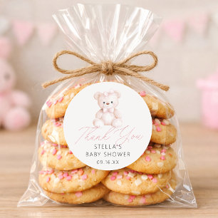 Girl Teddy Bear Balloons Thank You Baby Shower Classic Round Sticker
