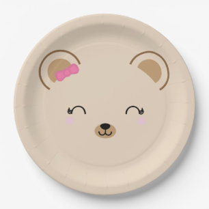 girl teddy bear BIRTHDAY PARTY pink Paper Plate