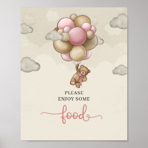 Girl Teddy bear blush pink brown beige food sign