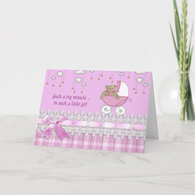 Girl Teddy Bear In Buggy Card (Front)