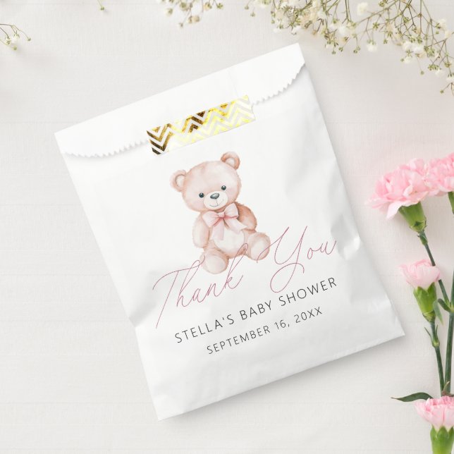 Girl Teddy Bear Thank You Baby Shower Favour Bag (Sealed)