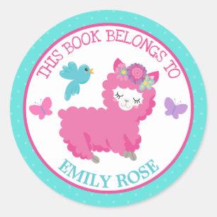 Girl This Book Belongs to Pink Llama Classic Round Sticker