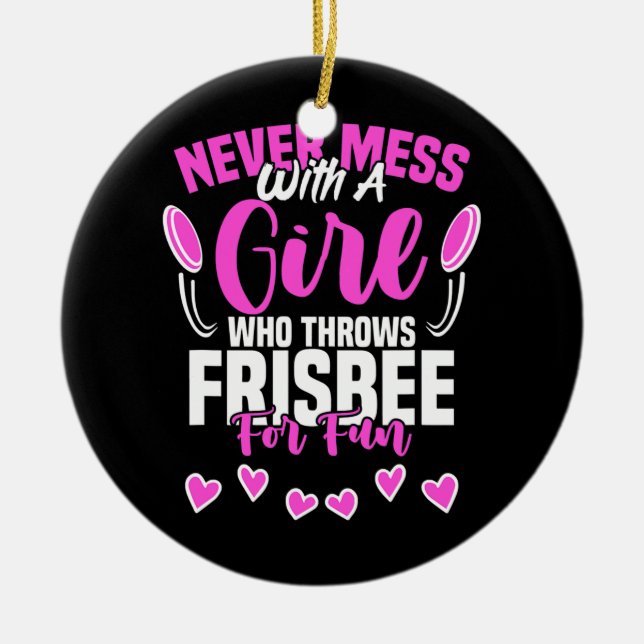 Girl Throws Frisbee Disc Golf Sport Ultimate Ceramic Ornament (Front)