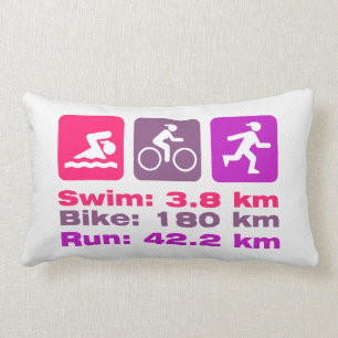 Girl Triathlete Pink Purple Magenta Swim Bike Run Lumbar Cushion