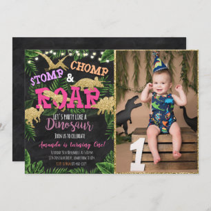 Girl Tropical Dinosaur Birthday Invitation