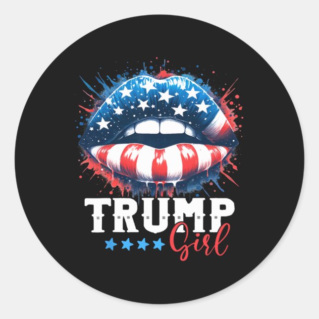 Girl Trump 2024 Election Us American Flag  Classic Round Sticker (Front)