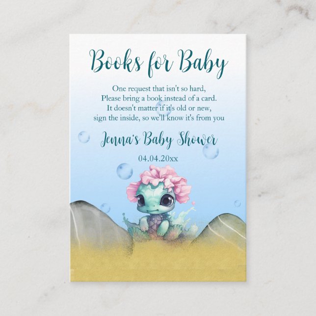 Girl Turtle QR Code Baby Shower Enclosure Card (Front)