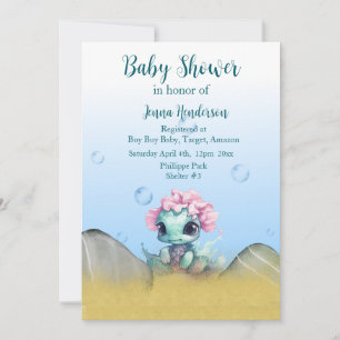 Girl Turtle QR Code Baby Shower Invitation