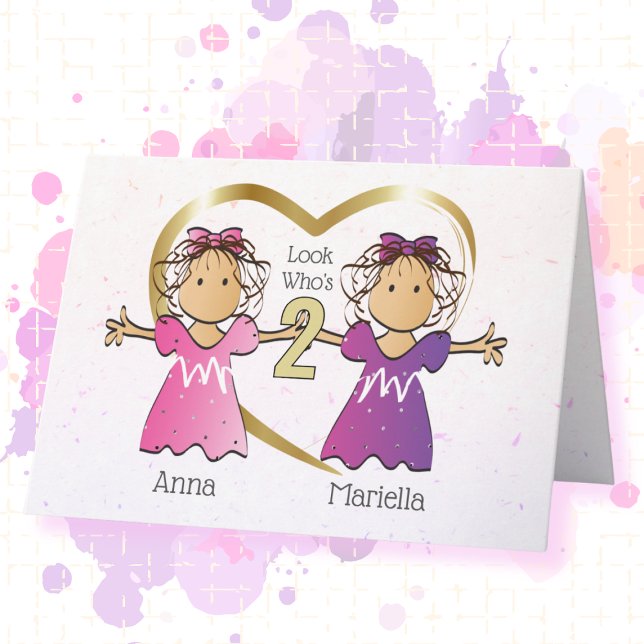 Girl Twins 2nd Personalised Birthday Card (Creator Uploaded)
