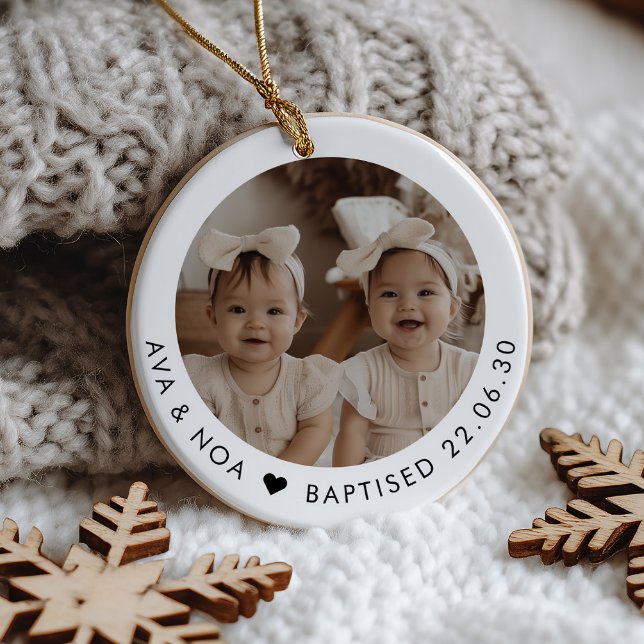 Girl Twins Baptism Photo Keepsake Ceramic Ornament (Zazzle Girl Twins Baptism Photo Keepsake Ceramic Ornament)