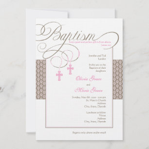 Girl Twins Damask Baptism Invitation