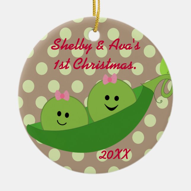 Girl Twins First Christmas Ornament (Front)