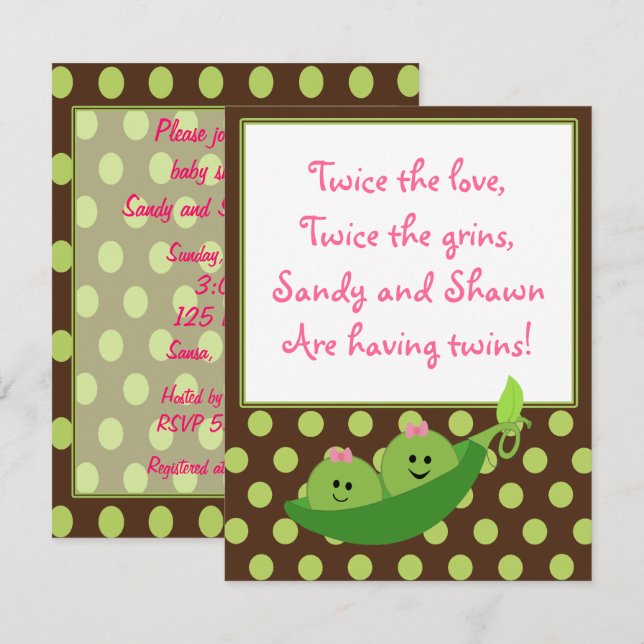 Girl Twins Peas in a Pod Baby Shower Invitation (Front/Back)