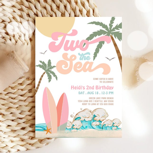 Girl TWO the SEA Surfing 2nd Birthday Beach Party Invitation (Creator Uploaded)