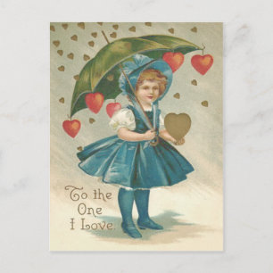 Girl Umbrella Heart Rain Postcard