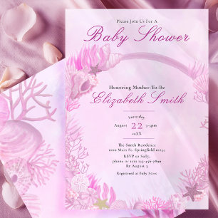 Girl Under the Sea Cute Pink Girl Baby Shower Invitation