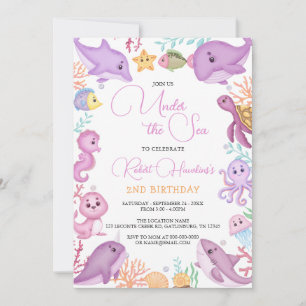 Girl Under the Sea Ocean Animals Birthday Invitation