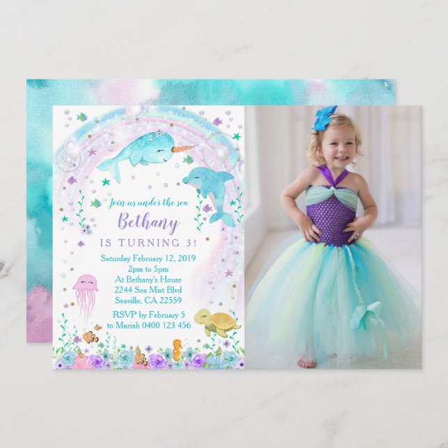 Girl Under the Sea Photo Invitation, Photo Card (Front/Back)